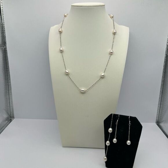 Pearl 3 PC set Earrings Necklace Bracelet SilverTone Classic Heritage VTG 80’s - Picture 1 of 7